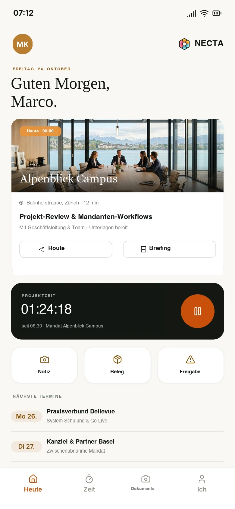 NECTA Mobile App für Teams im Einsatz